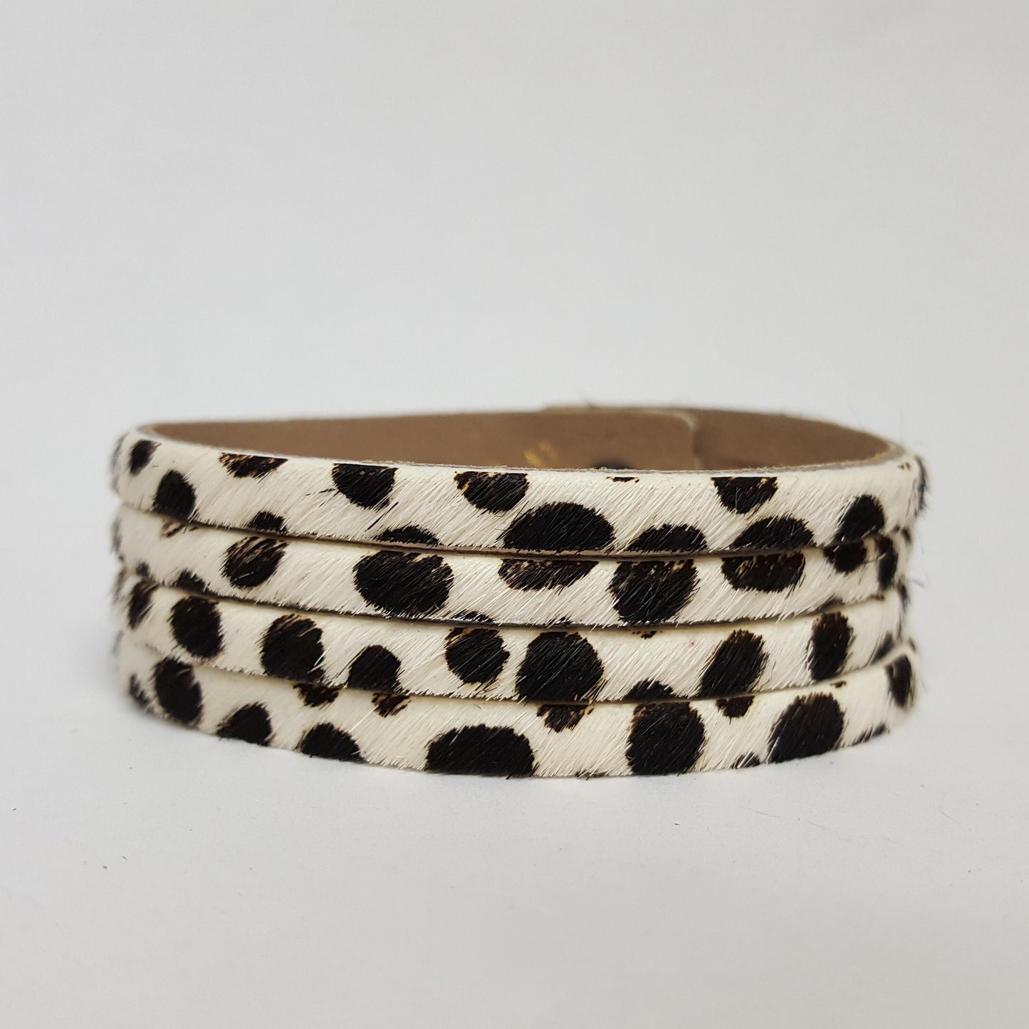 Bracelet: Leather Cuff: 3/4" (20 mm) width 4-Strand Leather Cuff in Hair on cow Leather