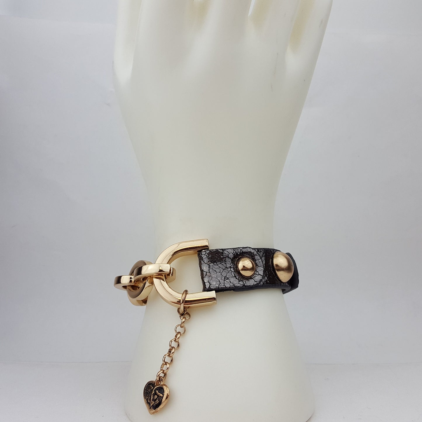 Bracelet Sale: Gold Chain Leather Bracelet
