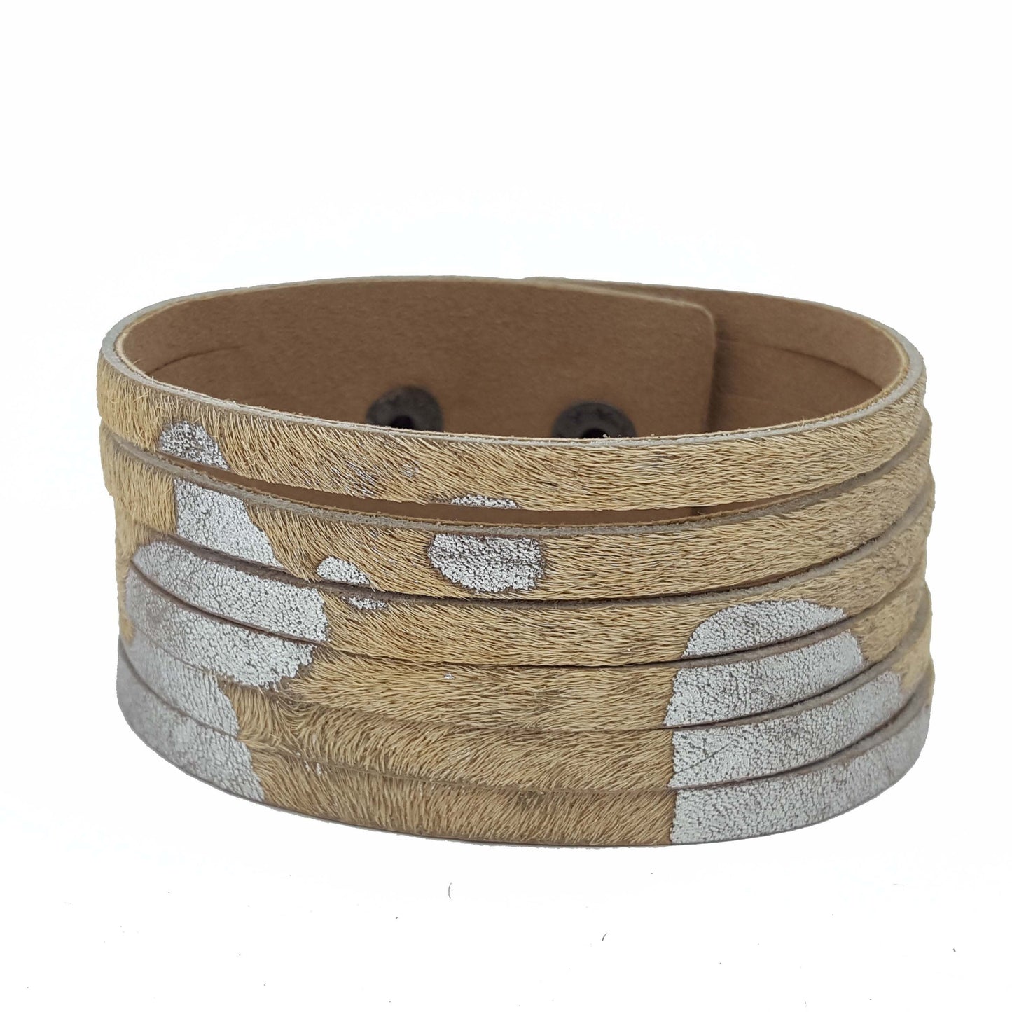 Bracelet: Exotic Hair on Cow Print Leather Cuff
