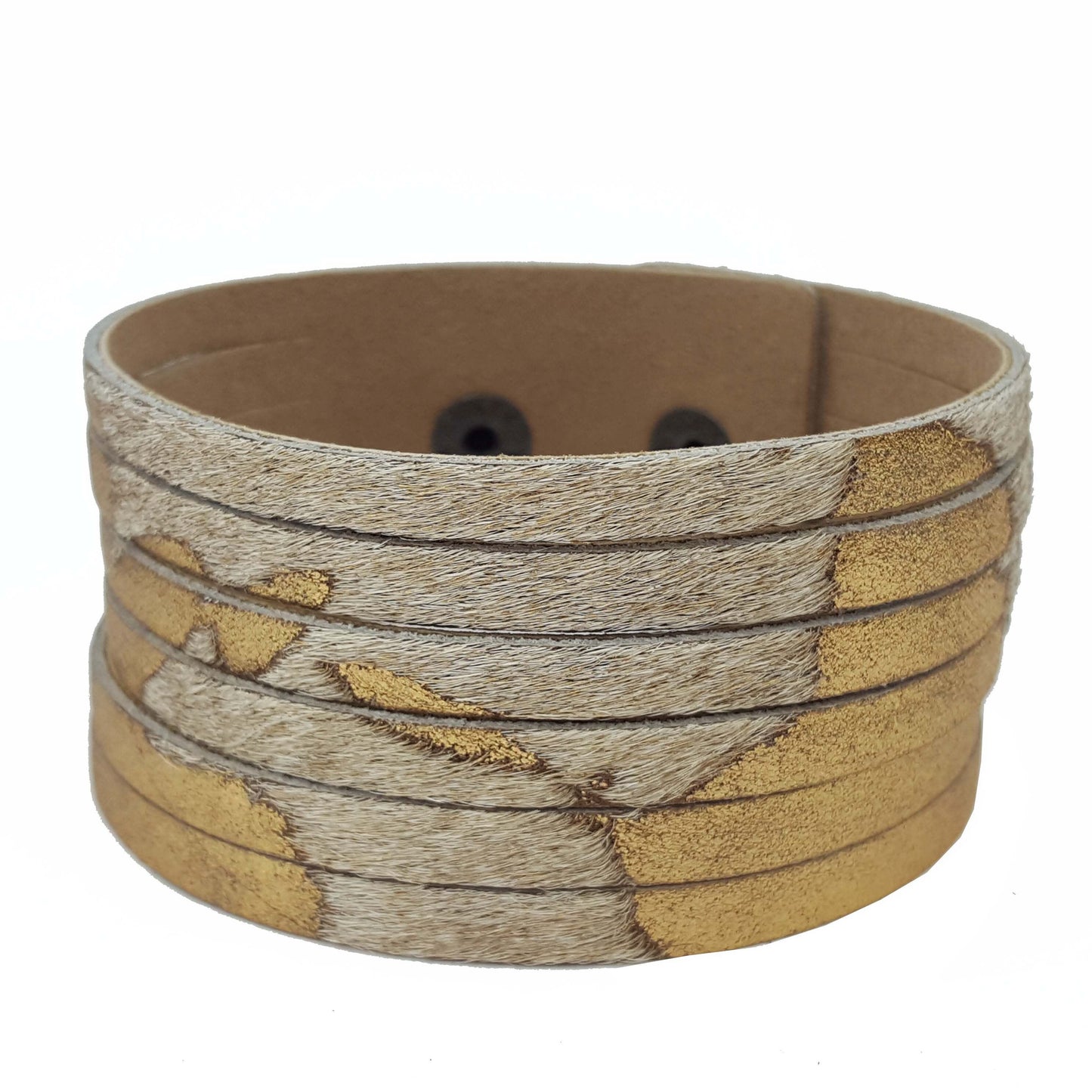 Bracelet: Exotic Hair on Cow Print Leather Cuff