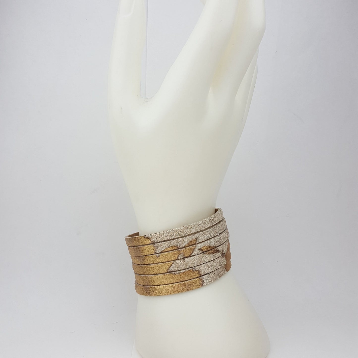 Bracelet: Exotic Hair on Cow Print Leather Cuff