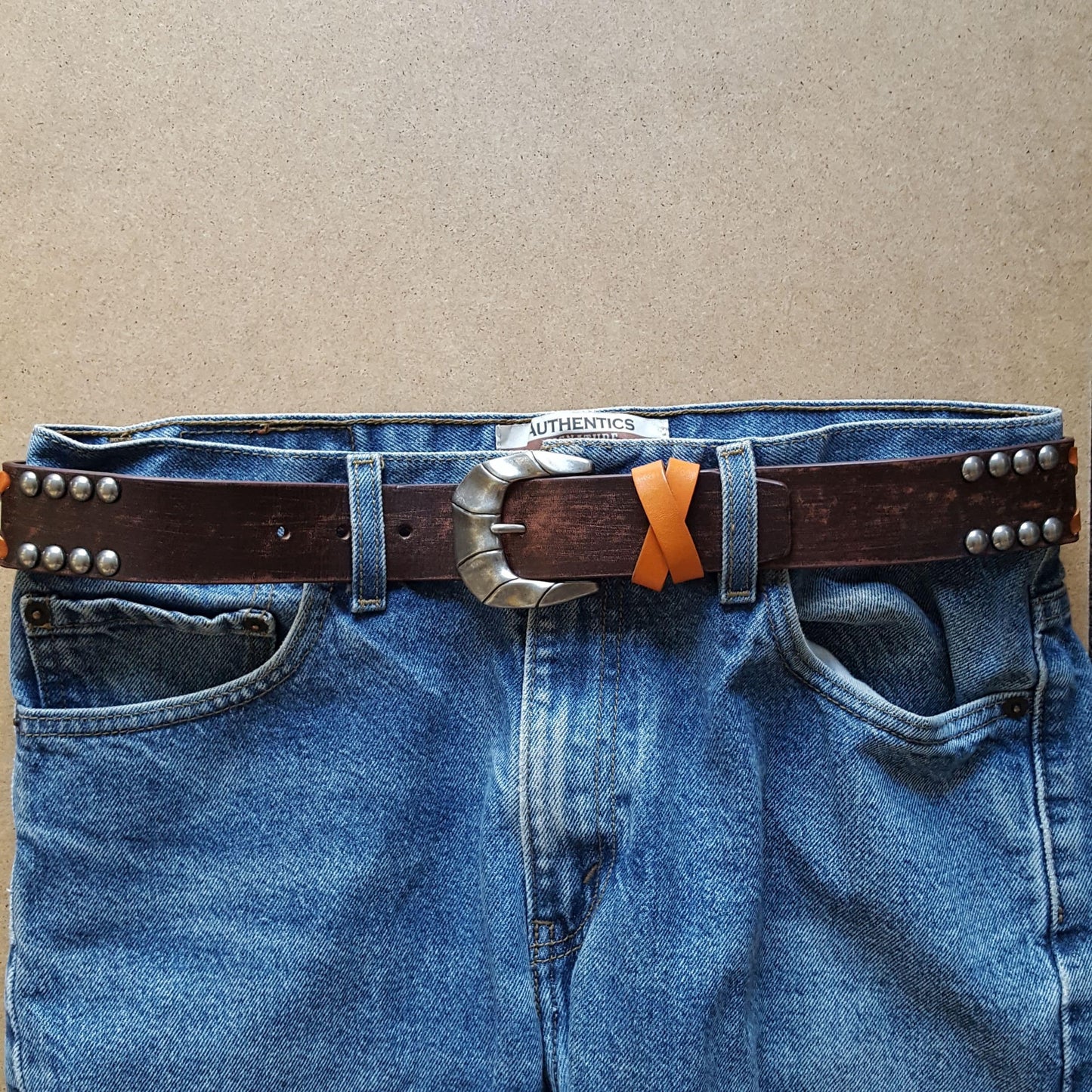 Belt: Vintage Distressed Studded Genuine Leather Belt