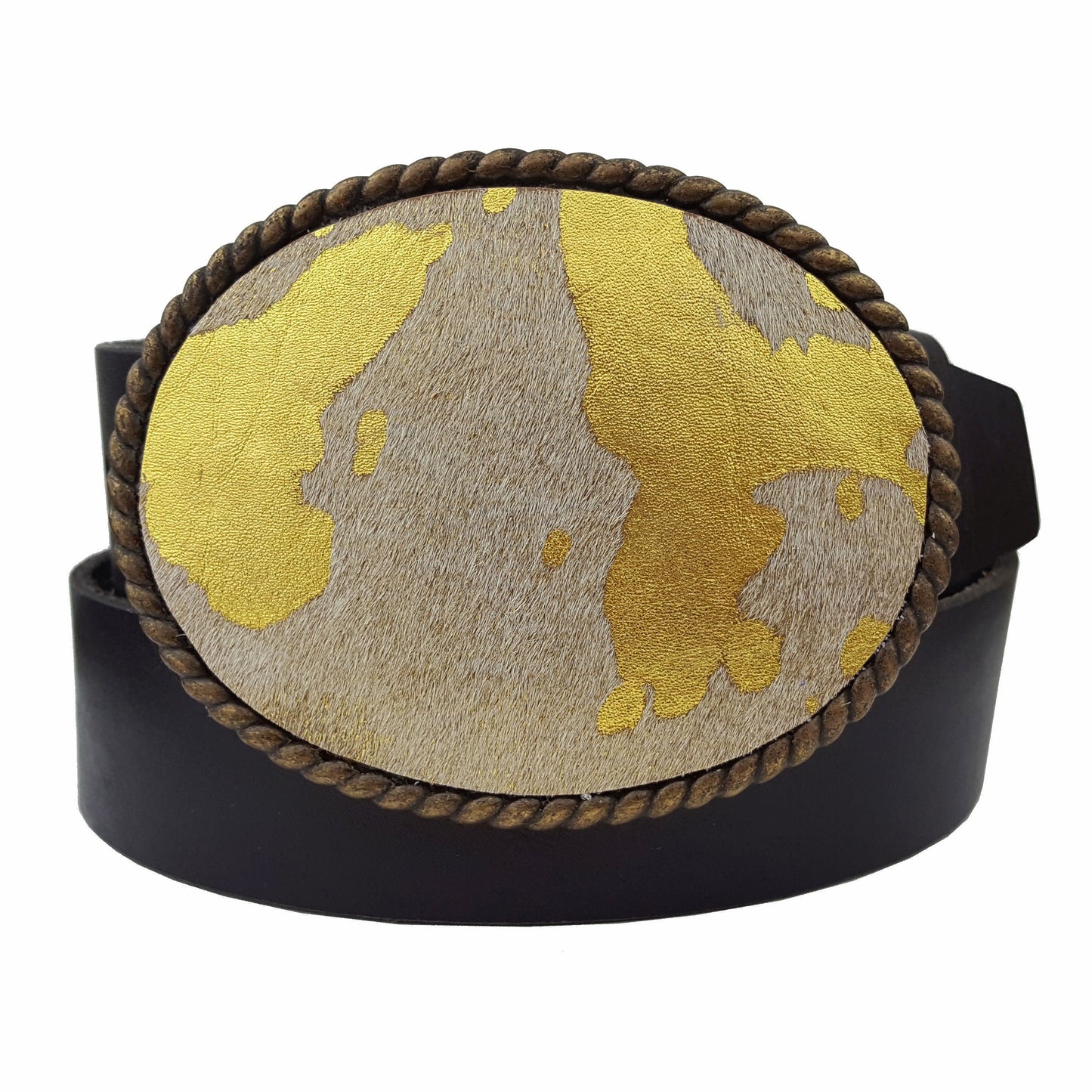 Belt: Unisex Western Oval Buckle with hair inlay leather belt