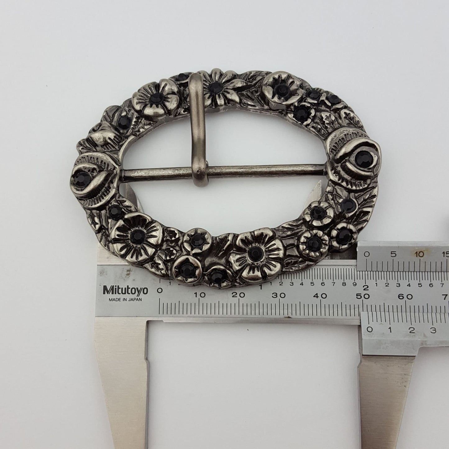 Buckle Sale: Oval Floral Belt Buckle Jet Crystal stone