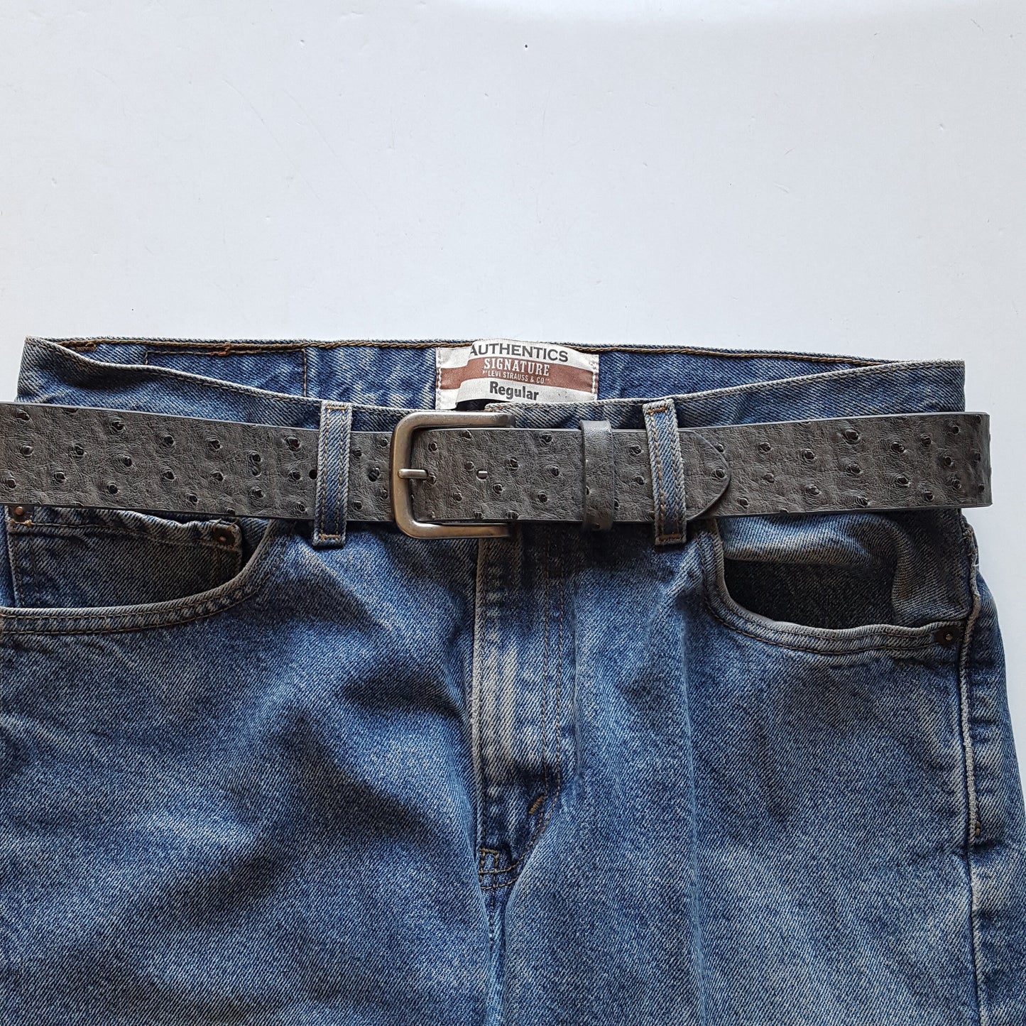 Belt: Ostrich Printed Belt with Basic Silver Buckle