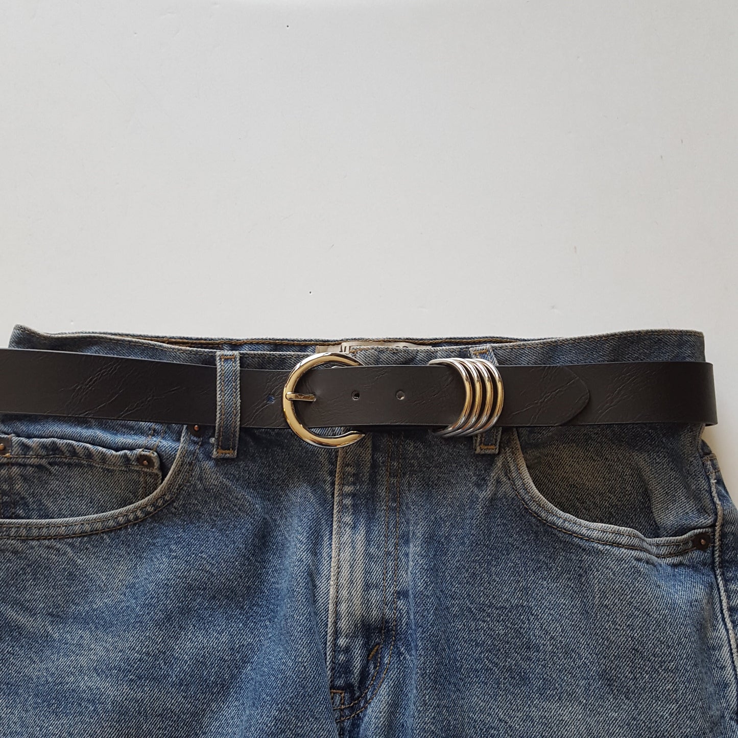 Belt: Non-Animal, Vegan Belt with Silver Buckle and Multi-Ring