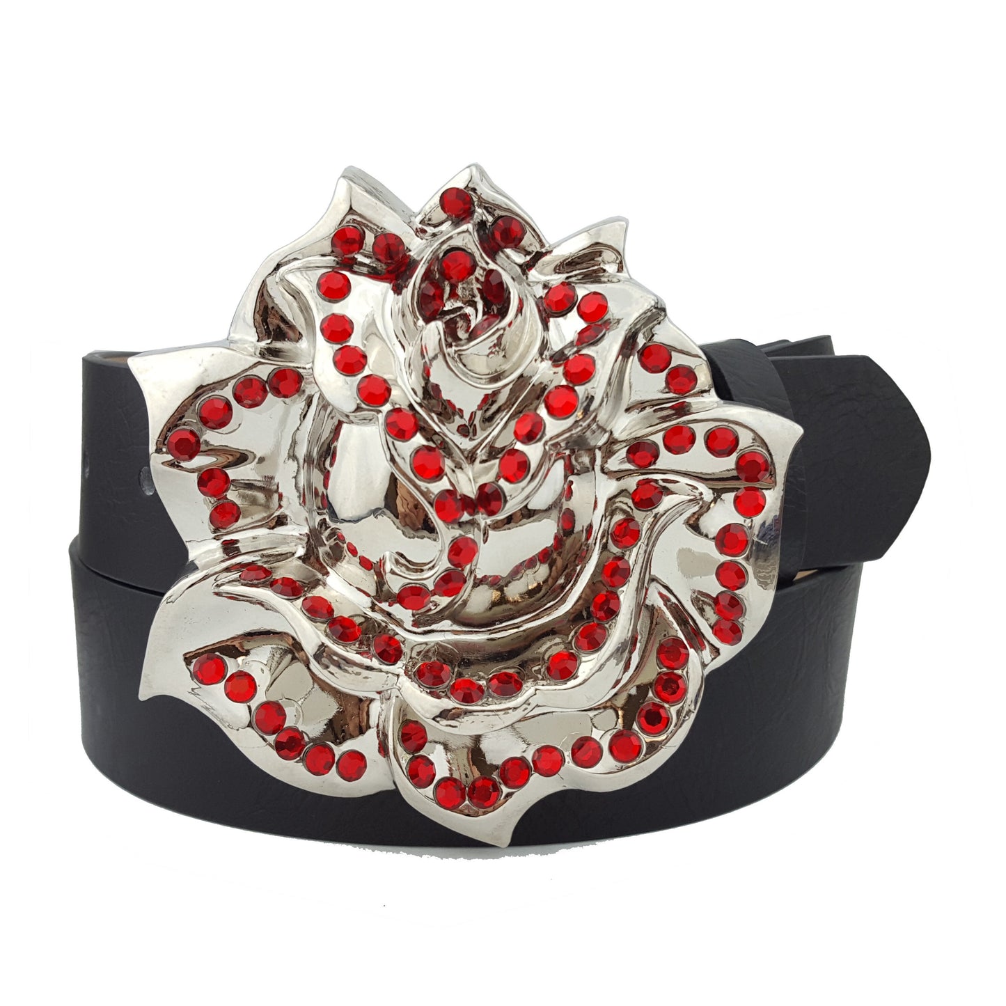 Belt Sale: Big Silver Rose Buckle in Black Belt