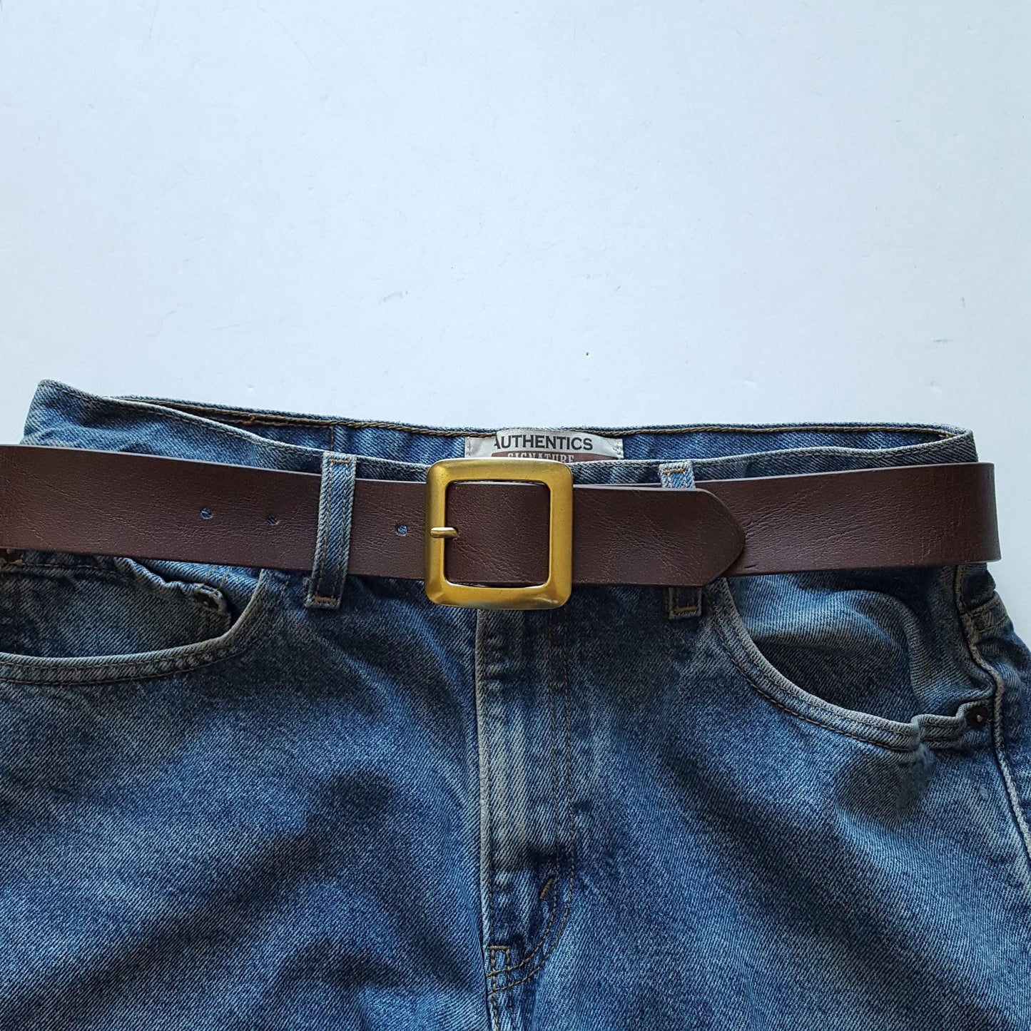 Belt: Genuine Leather Belt Strap w. Trending Square Shape Buckle