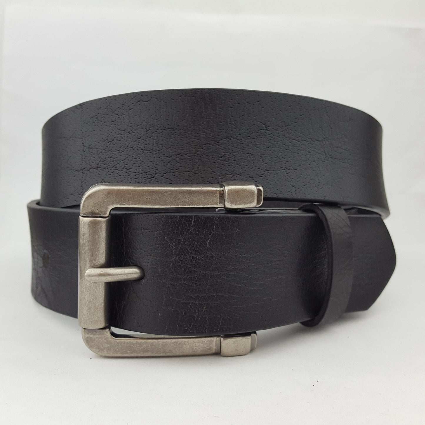Belt: Unisex Genuine Leather Belt Strap w. Matte Silver Buckle
