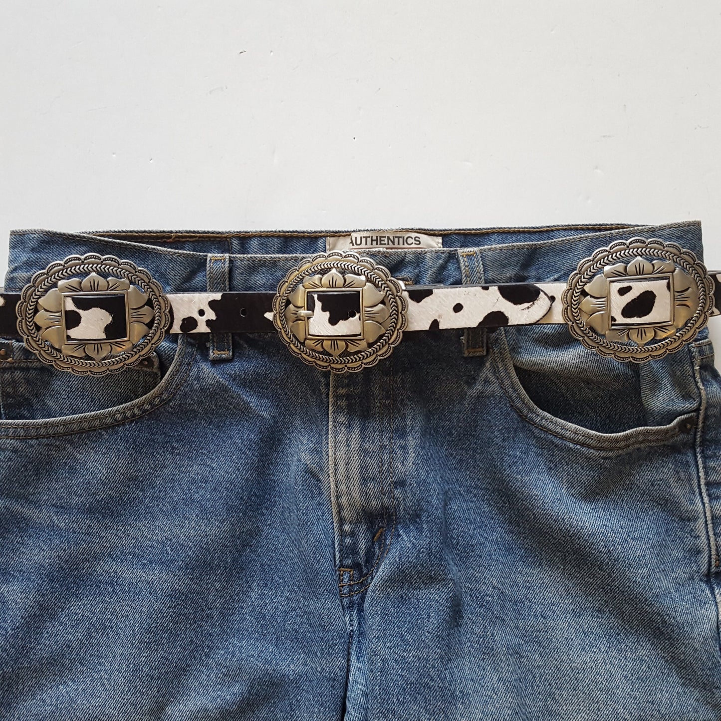 Belt: Western-Inspired Concho Belt in Genuine Cow Hair Leather