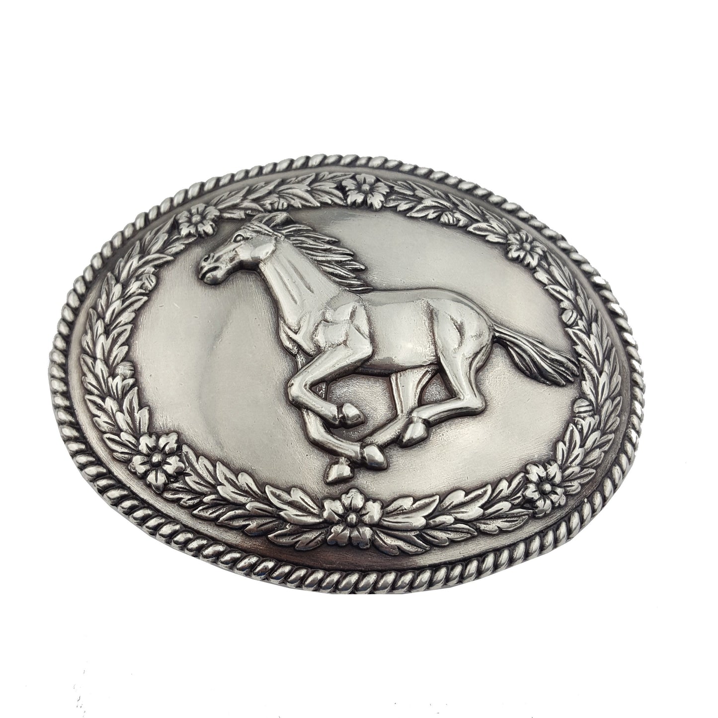 Buckle: Western Oval Belt Buckle with Galloping Horse Design