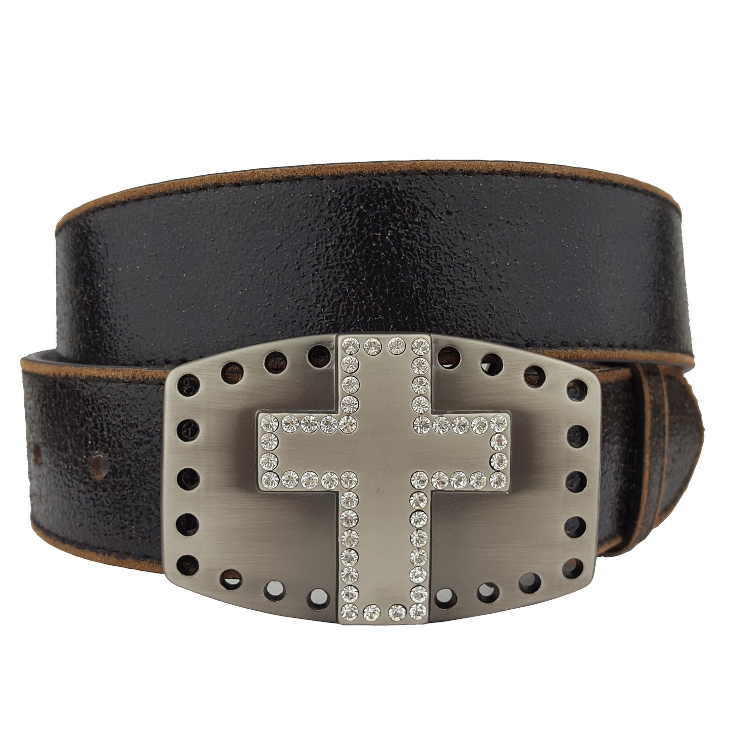 Belt: Vintage Leather belt with Crystal Cross Buckle