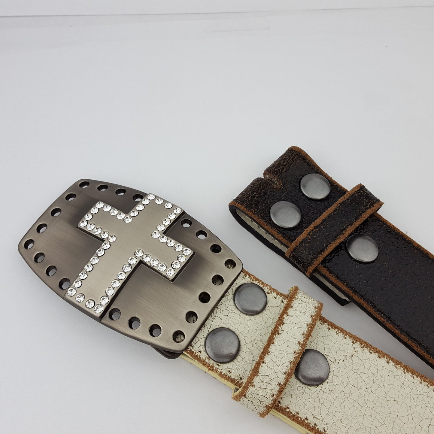 Belt: Vintage Leather belt with Crystal Cross Buckle