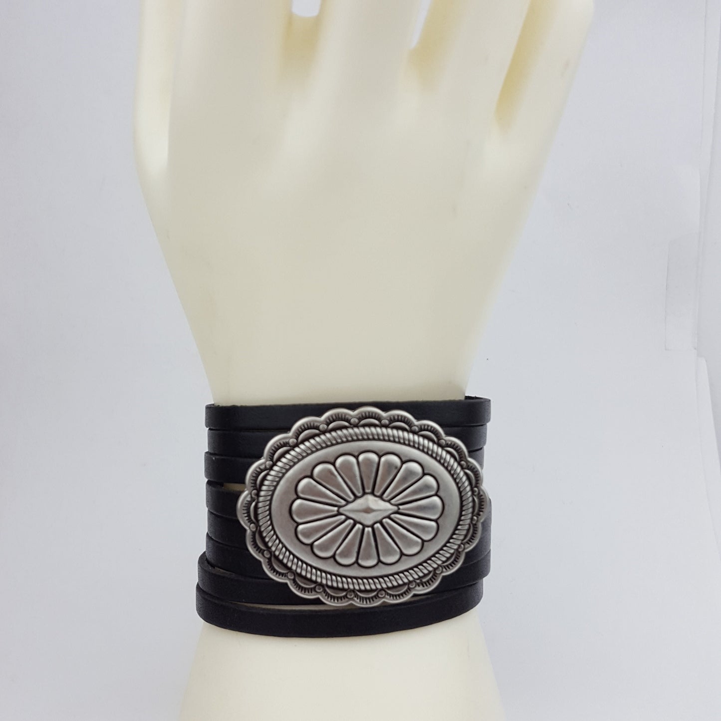 Bracelet: Genuine Leather Cuff with Silver Concho