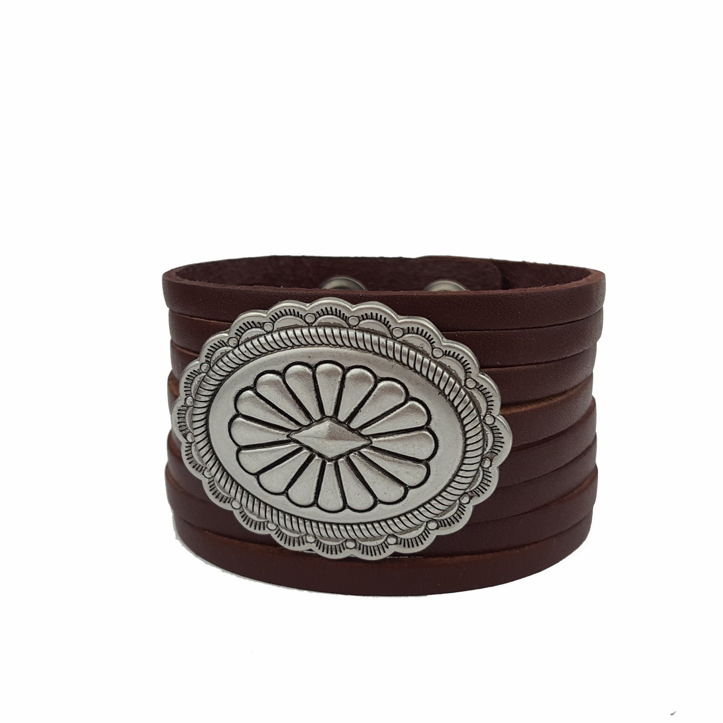 Bracelet: Genuine Leather Cuff with Silver Concho