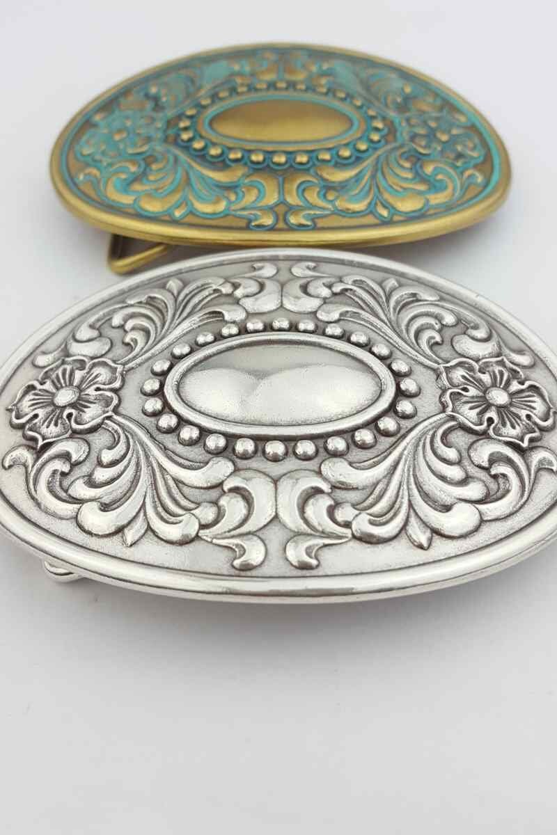 Buckle: Quality Western Floral Etched Oval Belt Buckle