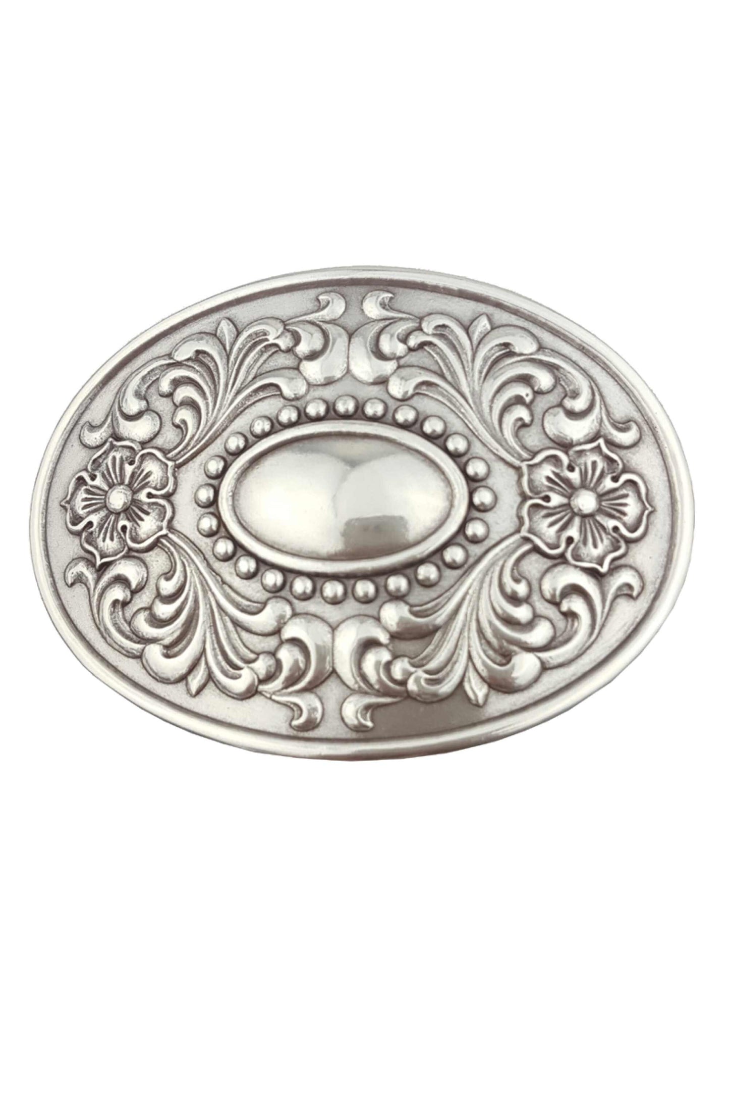 Buckle: Quality Western Floral Etched Oval Belt Buckle