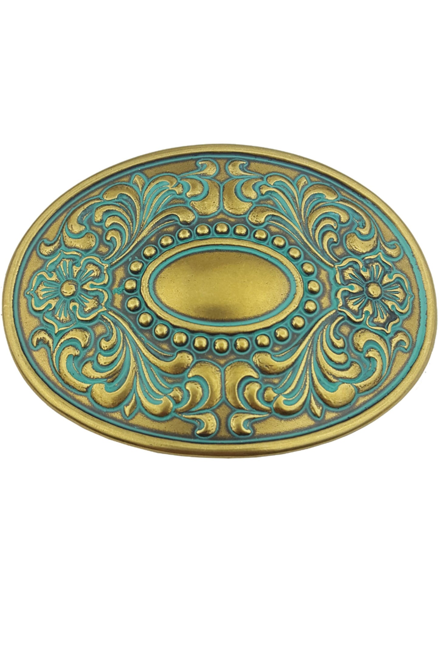 Buckle: Quality Western Floral Etched Oval Belt Buckle