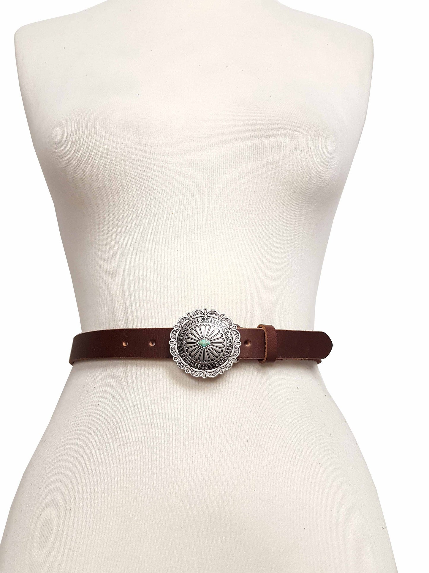 Belt: Genuine Leather Skinny Belt with Western Style Buckle