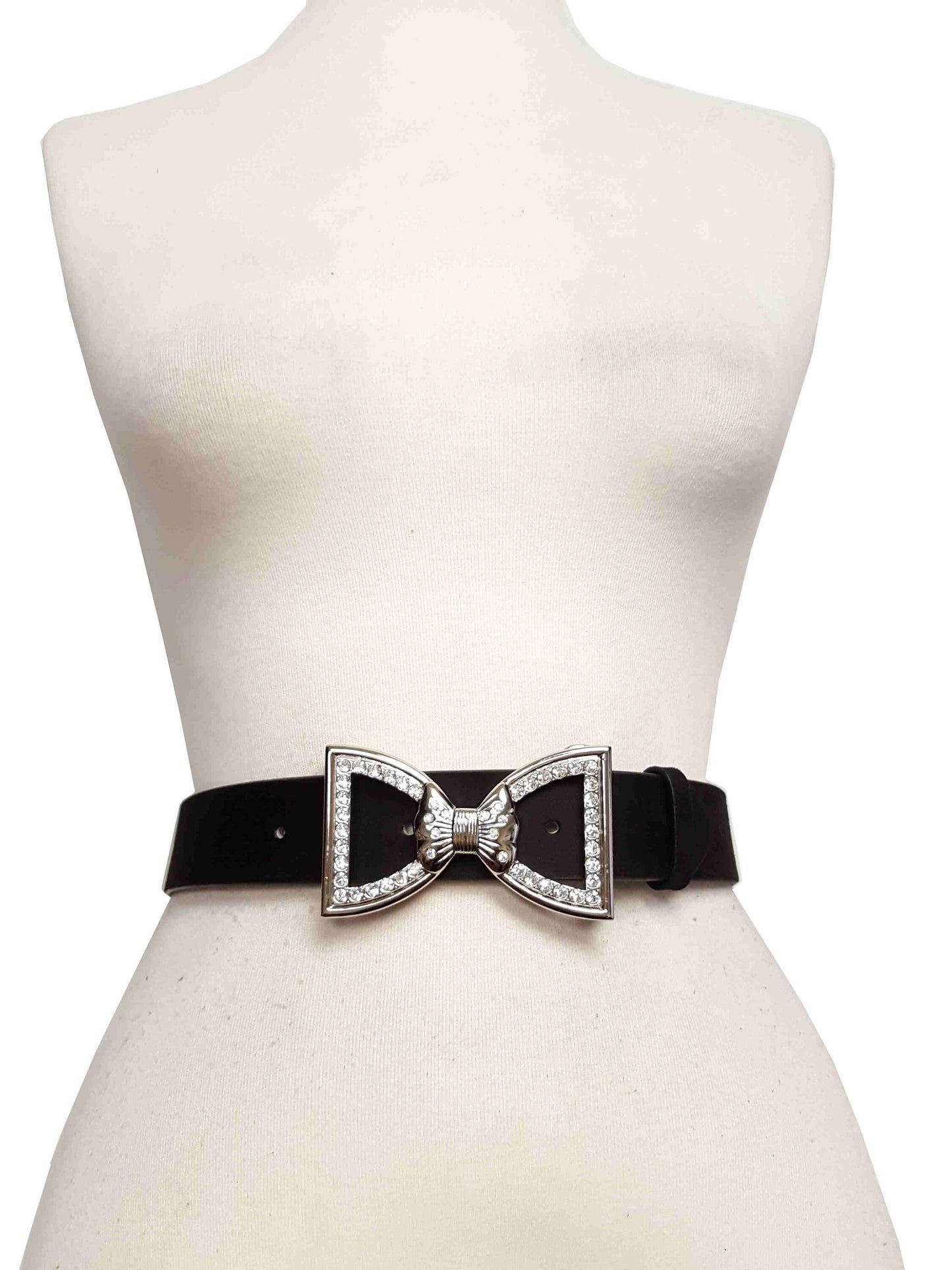 Belt Sale: Micro fiber suede Belt with Shiny Silver Crystal Bow Tie Buckle