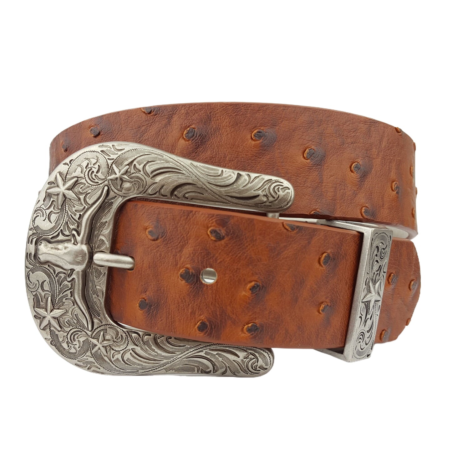 Belt: Longhorn Buckle Set w. Ostrich Printed Belt