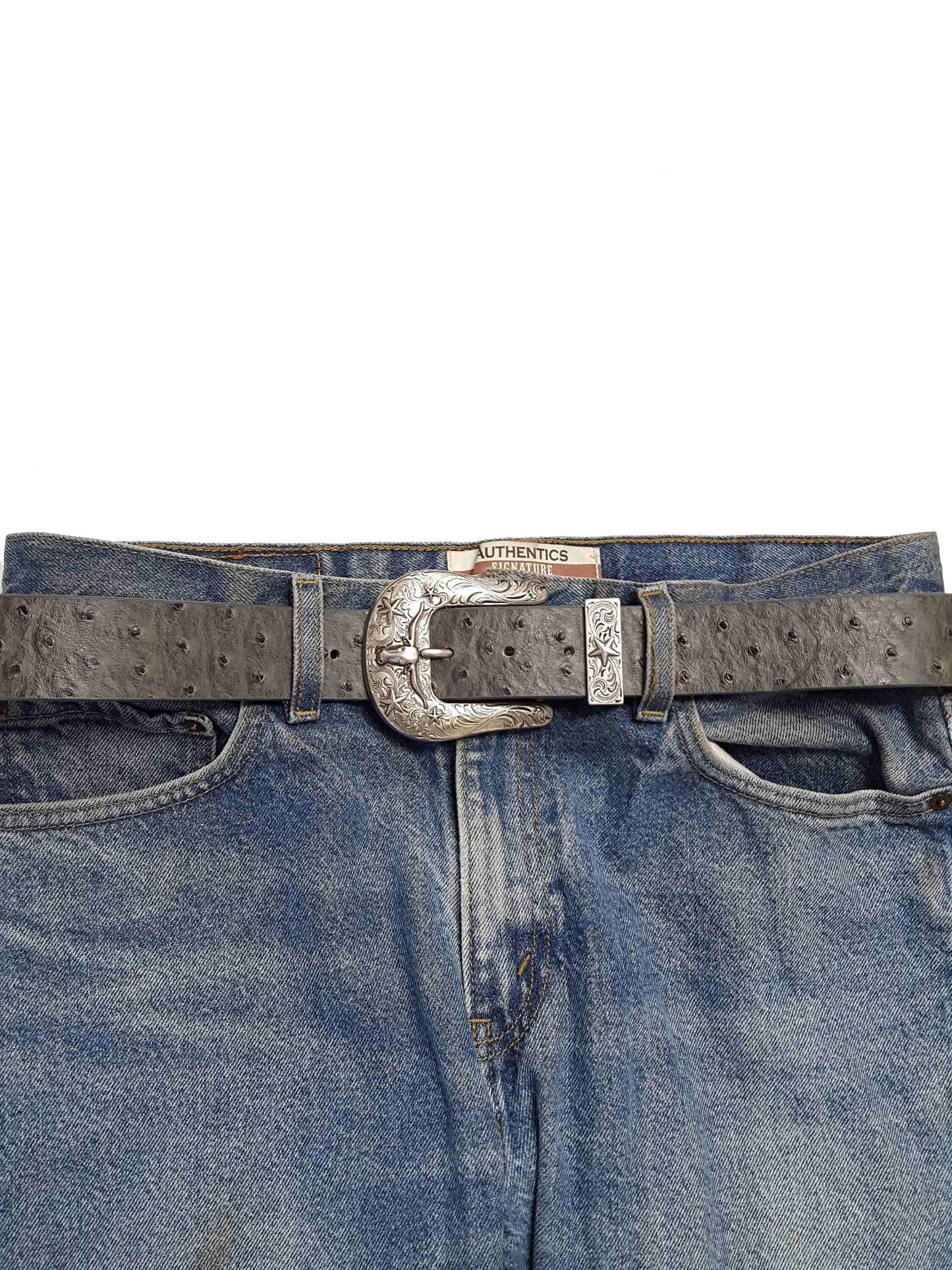 Belt: Longhorn Buckle Set w. Ostrich Printed Belt