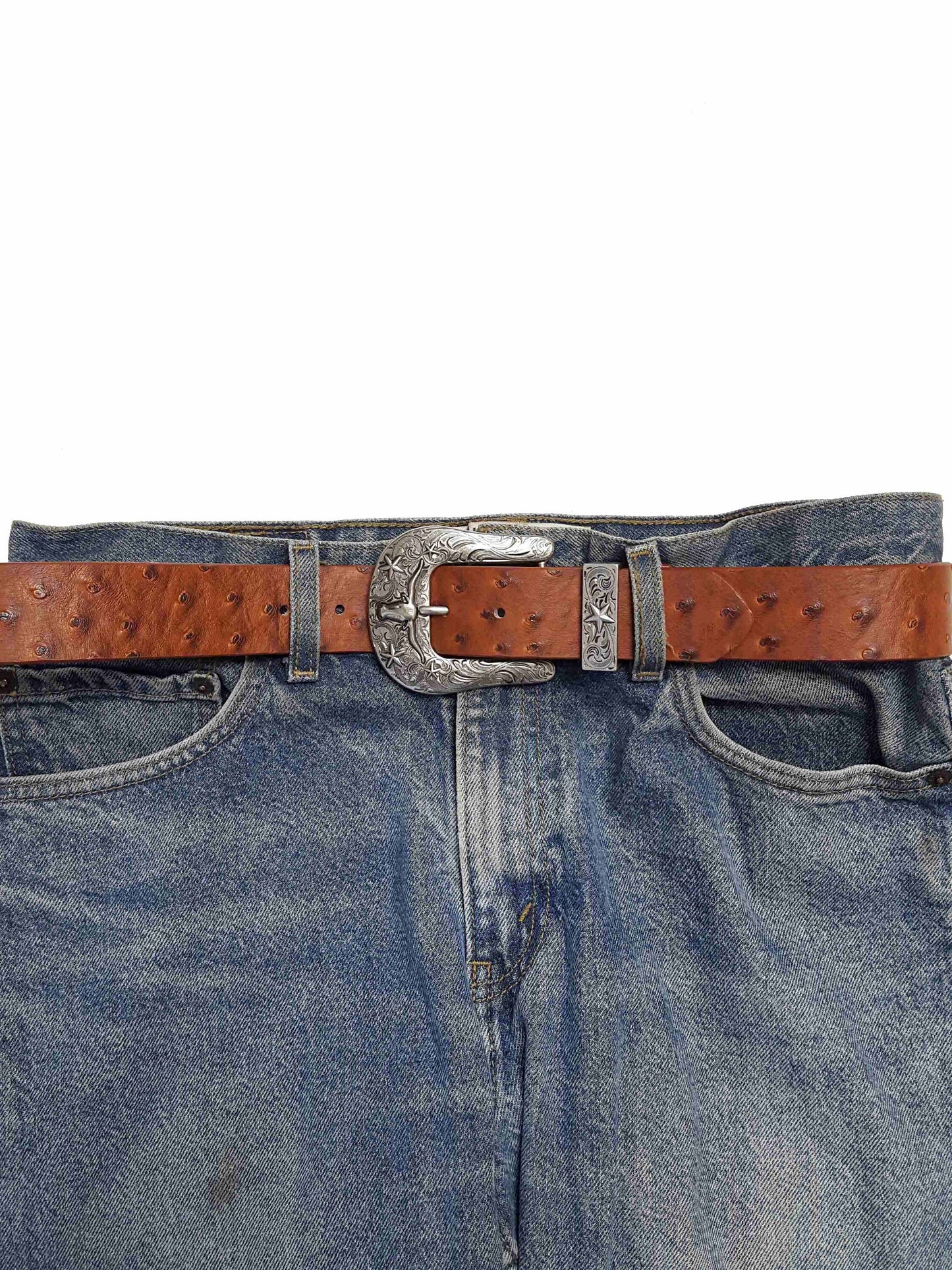 Belt: Longhorn Buckle Set w. Ostrich Printed Belt