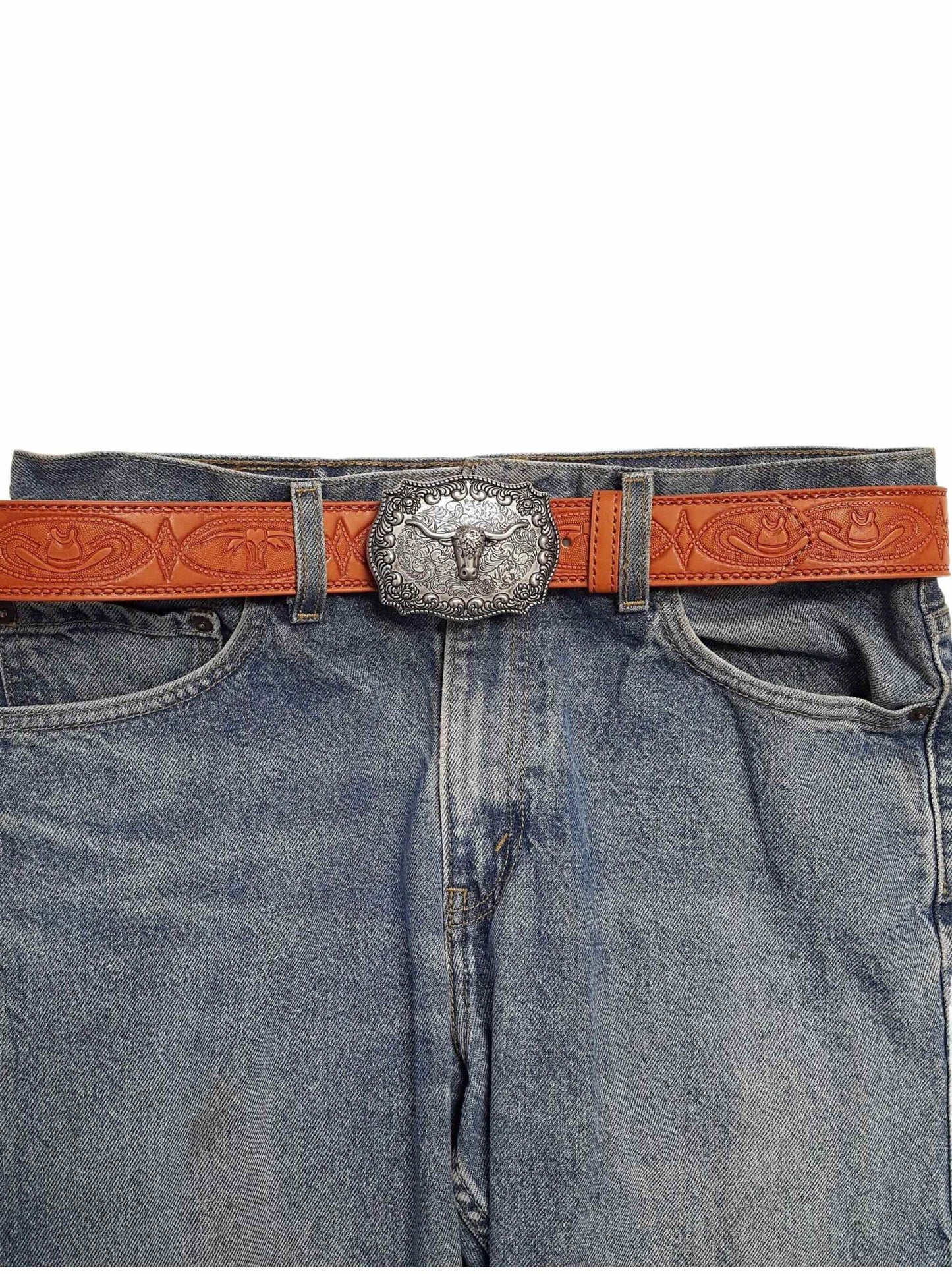 Buckle: Western Antique Silver Long Horn Design Belt Buckle