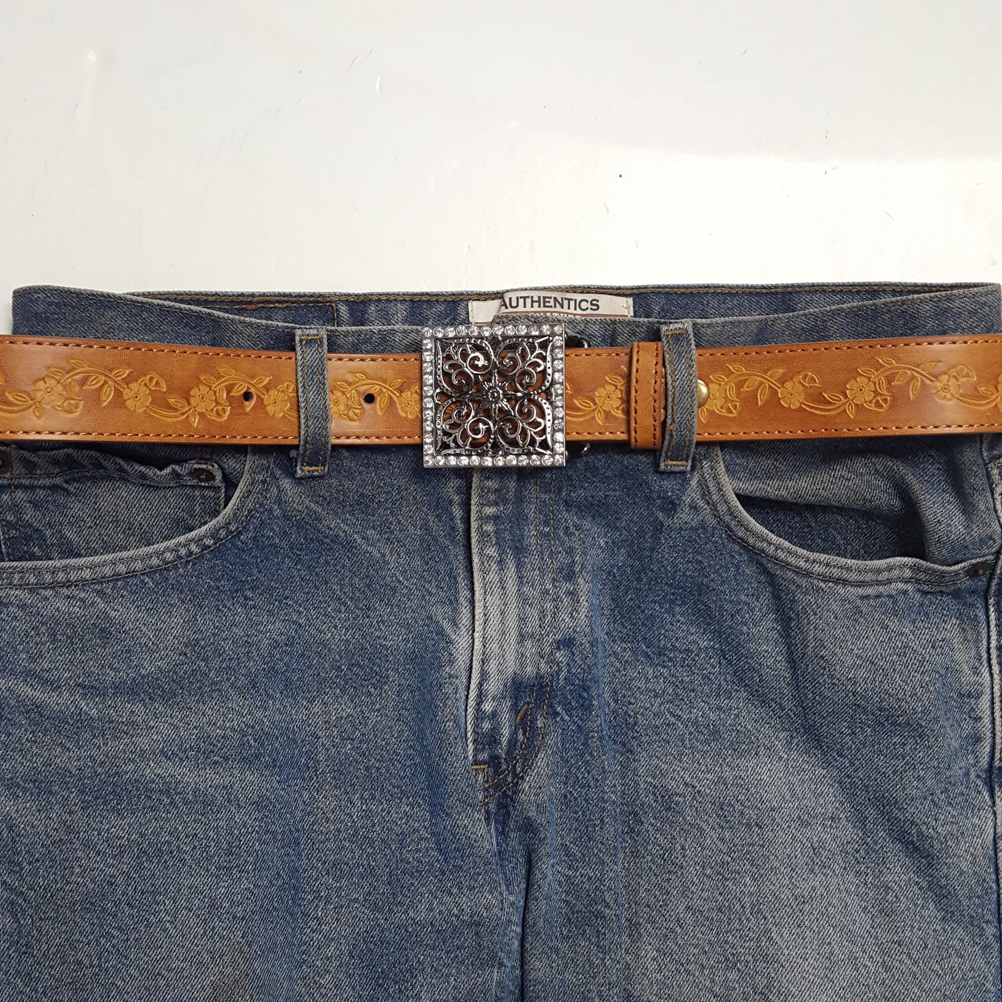 Belt: Western Floral Buckle with Vintage floral tooled belt