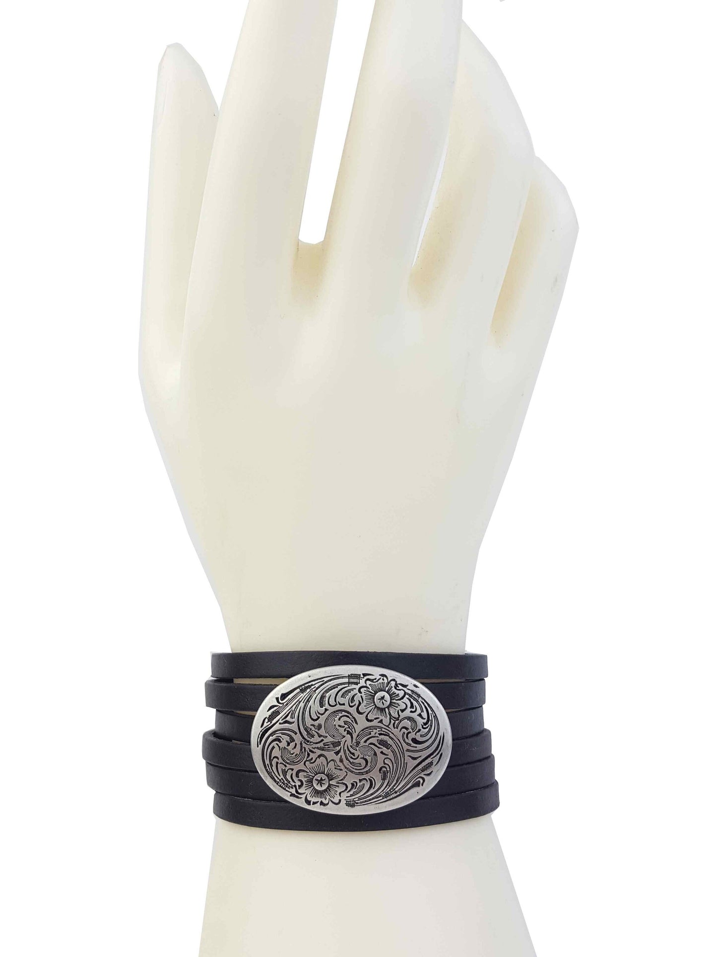 Bracelet Sale: Genuine Leather Cuff Western Oval Concho