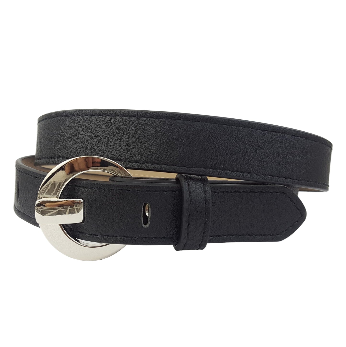 Belt: Skinny Non-Animal, Vegan Silver Buckle Belt