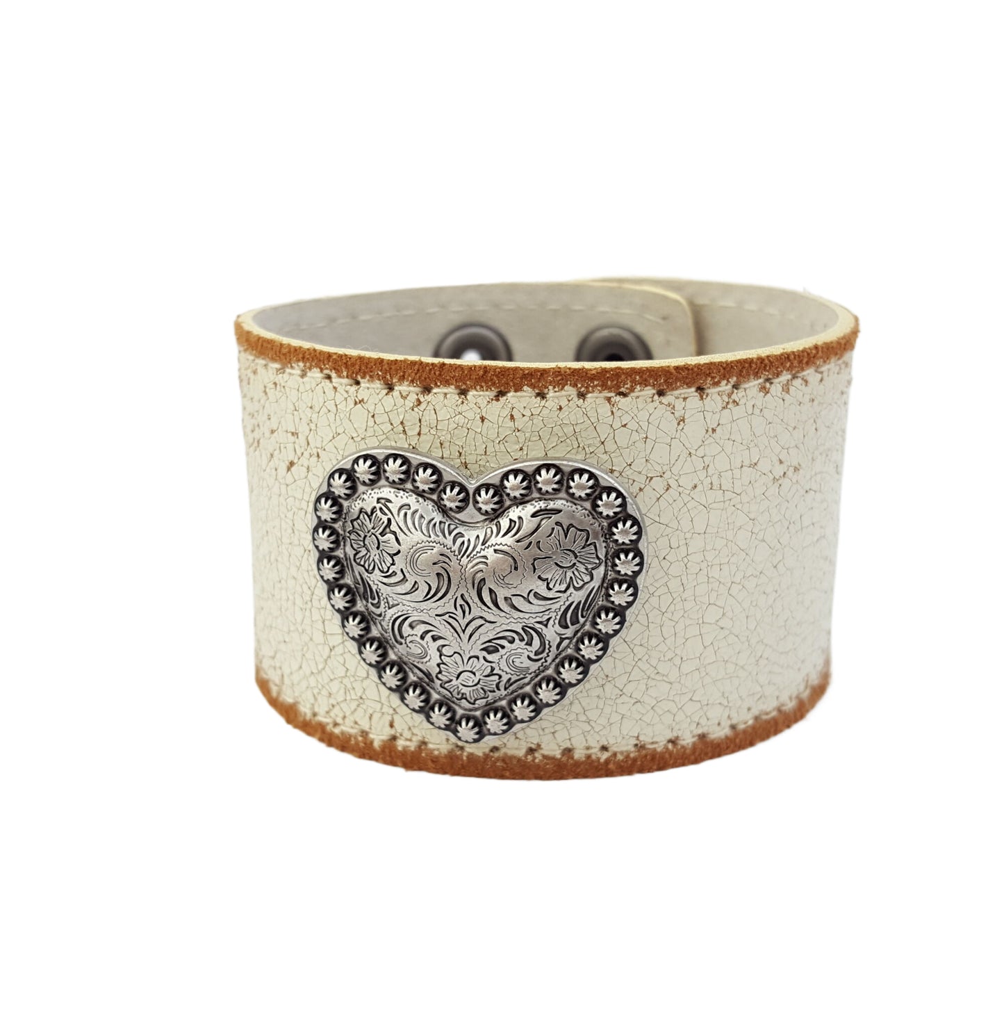 Bracelet: Vintage w. Distressed Leather Band w. Heart Concho