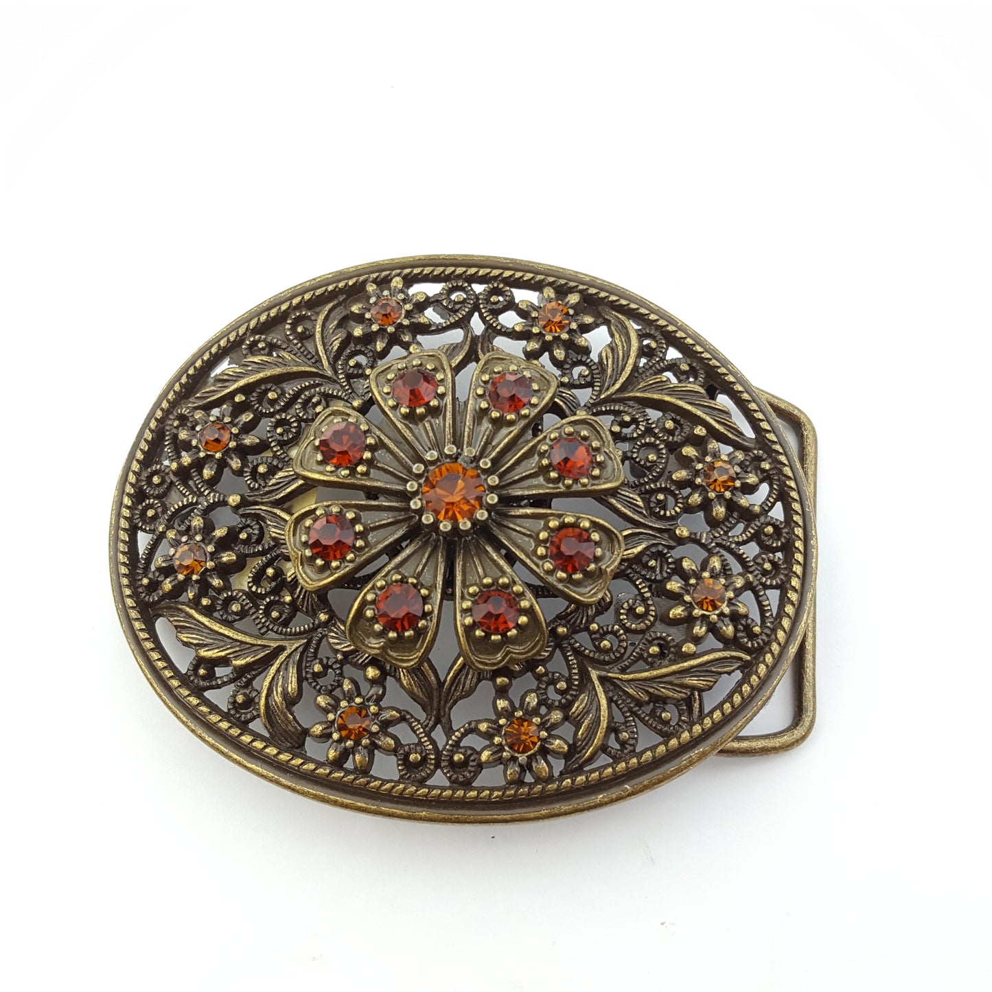 Buckle: Oval Flower Pattern Crystal  Belt Buckle