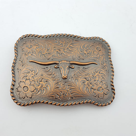 Buckle: Western Long Horn Buckle in Copper or Brass Finish