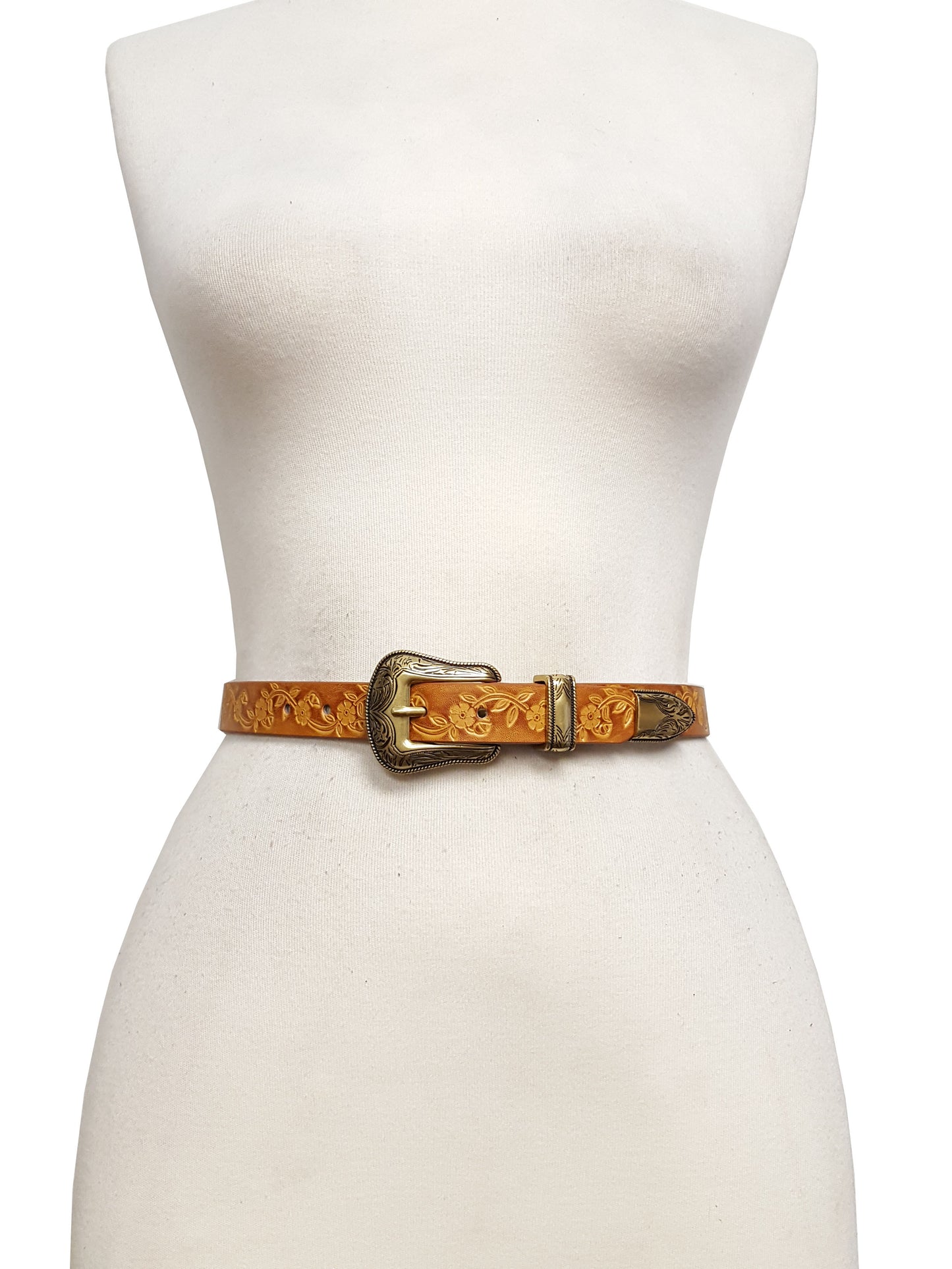 Belt: Western-Inspired Buckle set w. hand-Painted floral tooled belt