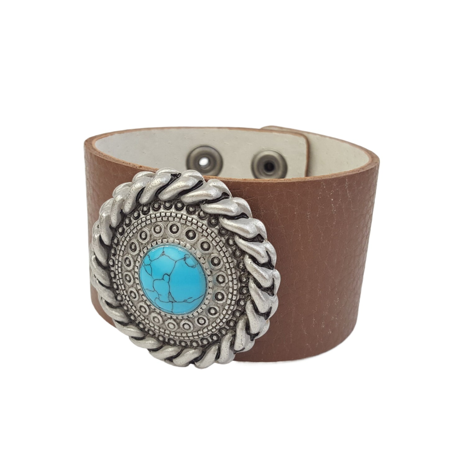 Bracelet: Genuine Pebble Leather Band w. Round Concho
