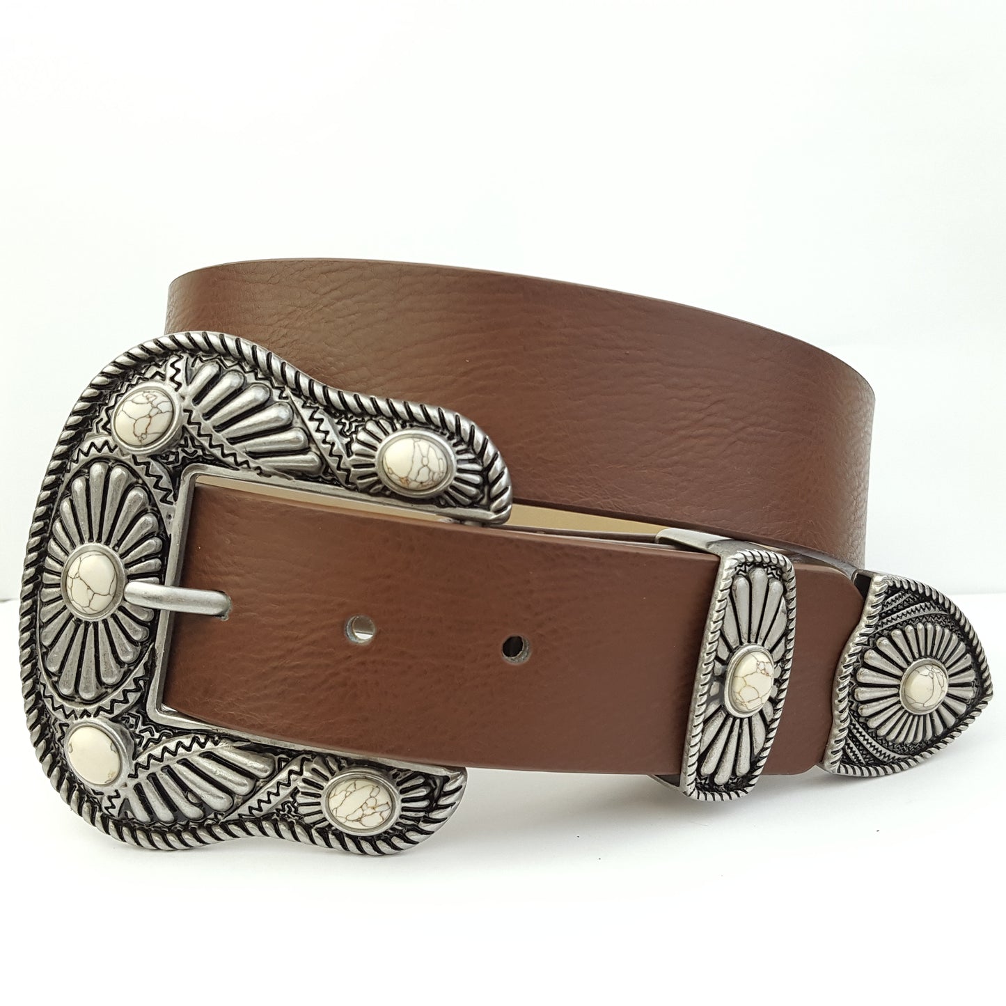 Belt: Navajo-Inspired Buckle Belt w. bone stones