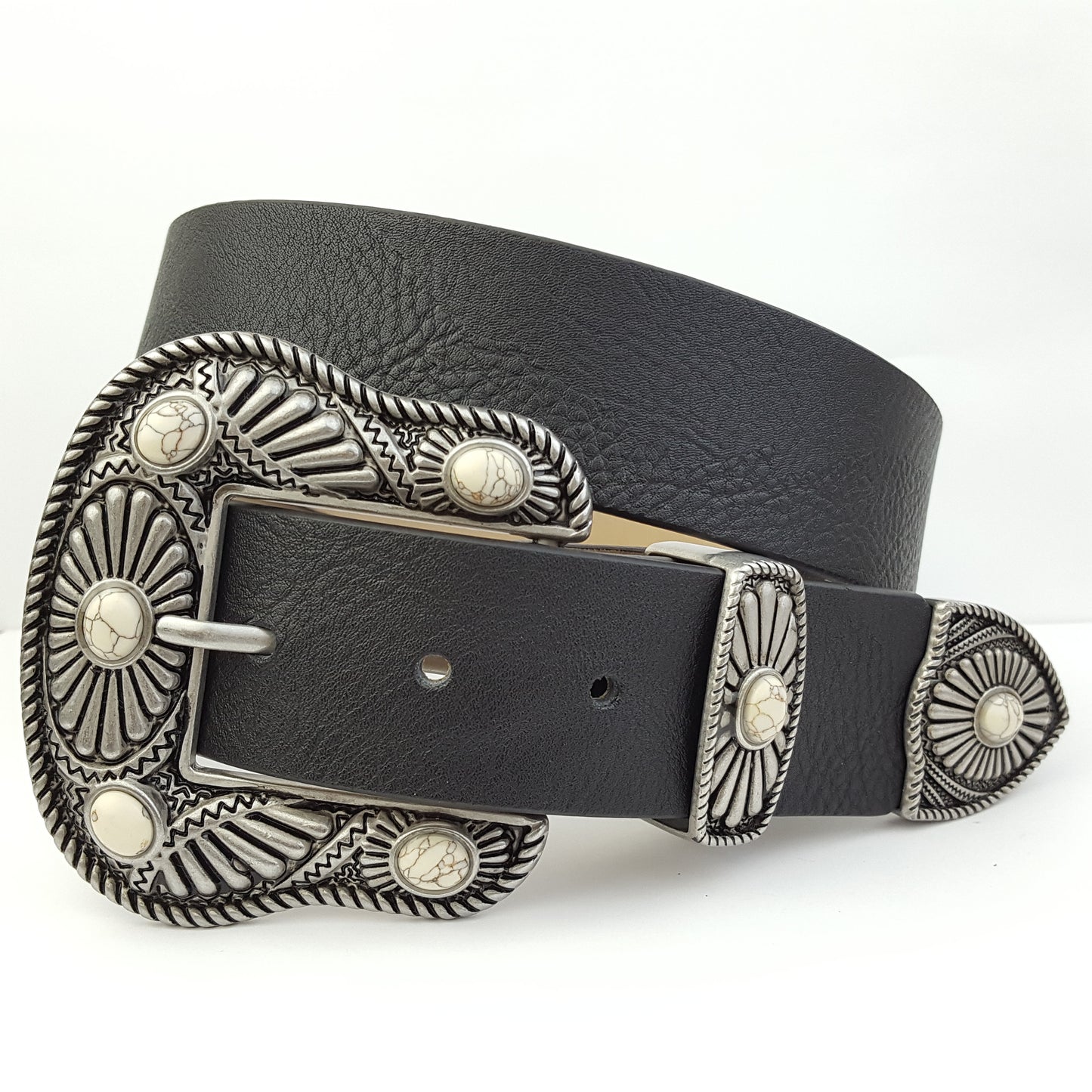 Belt: Navajo-Inspired Buckle Belt w. bone stones