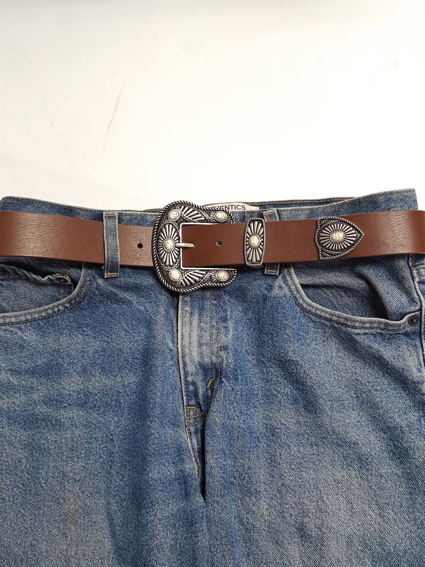 Belt: Navajo-Inspired Buckle Belt w. bone stones