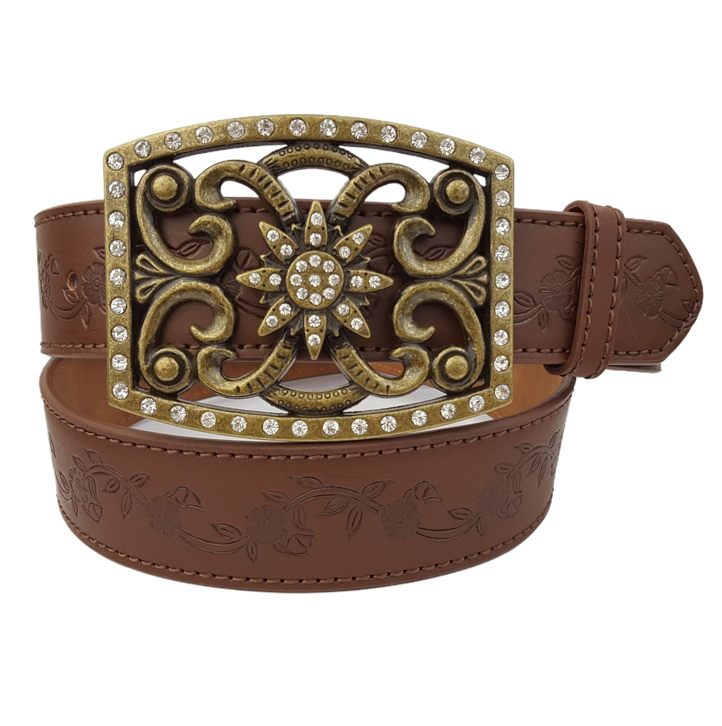 Belt Sale: Western-Inspired Floral Buckle w. tooled floral belt