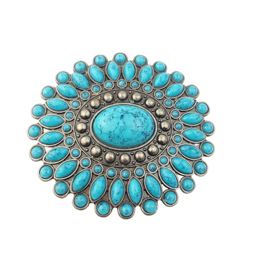 Buckle: Oval Western Floral w. beads Buckle