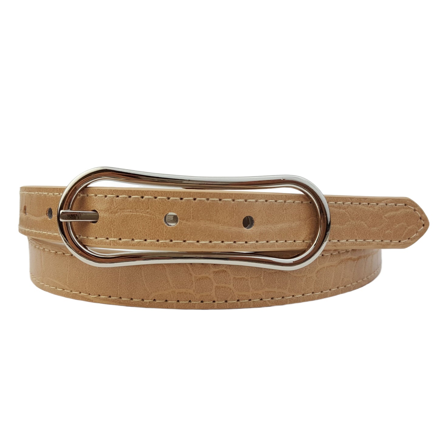 Belt: Skinny Alligator Print belt in Silver Oblong Buckle