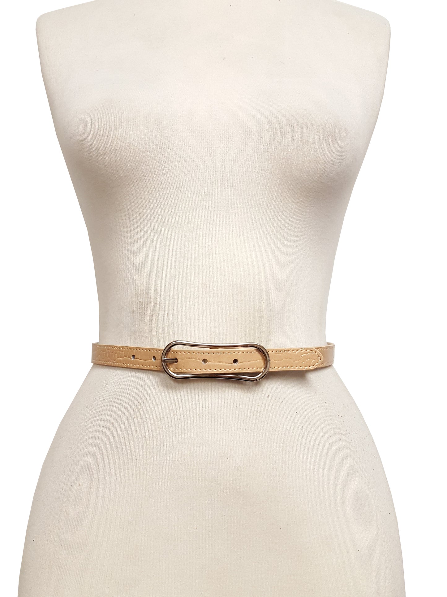 Belt: Skinny Alligator Print belt in Silver Oblong Buckle