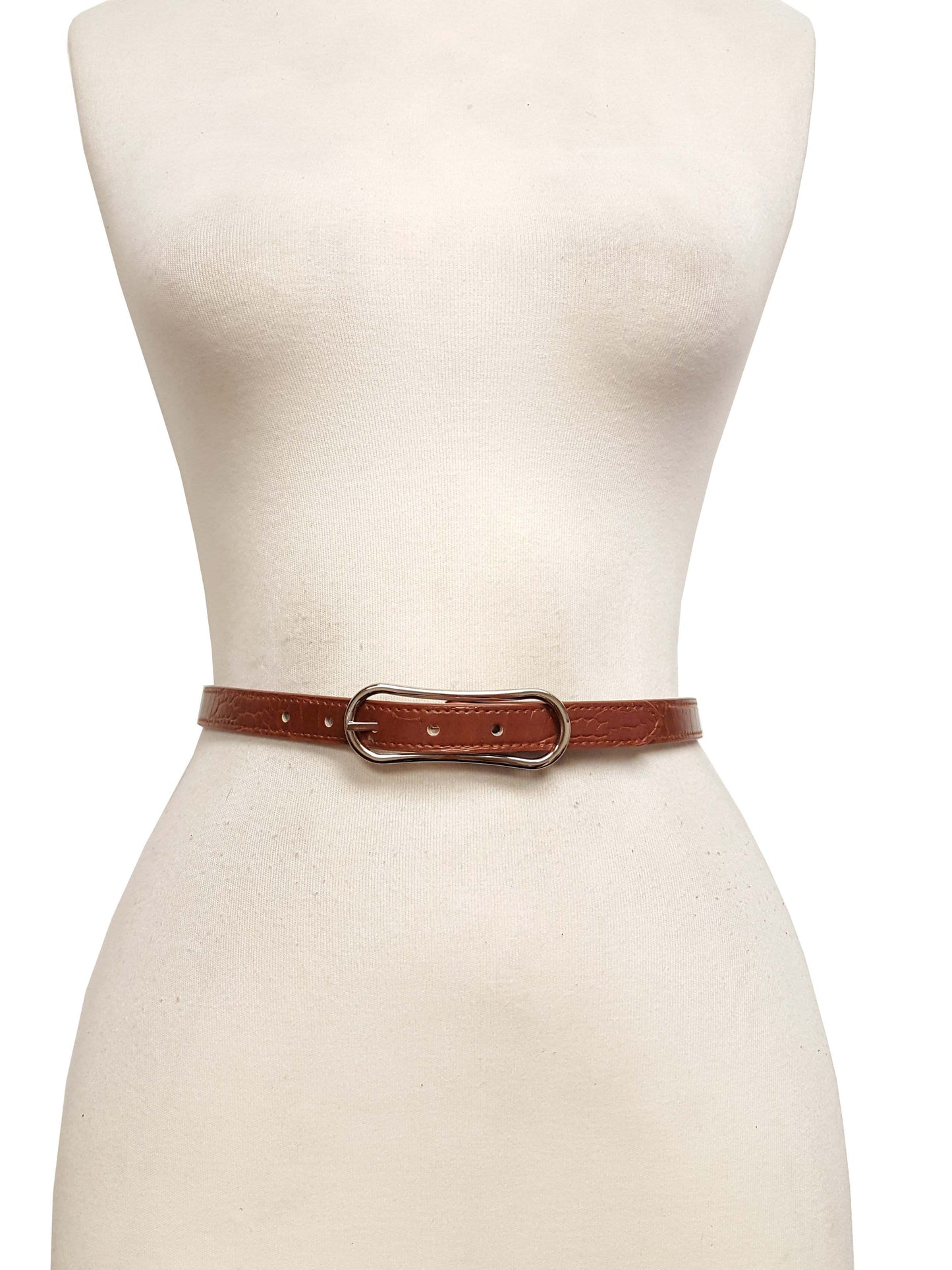 Belt: Skinny Alligator Print belt in Silver Oblong Buckle