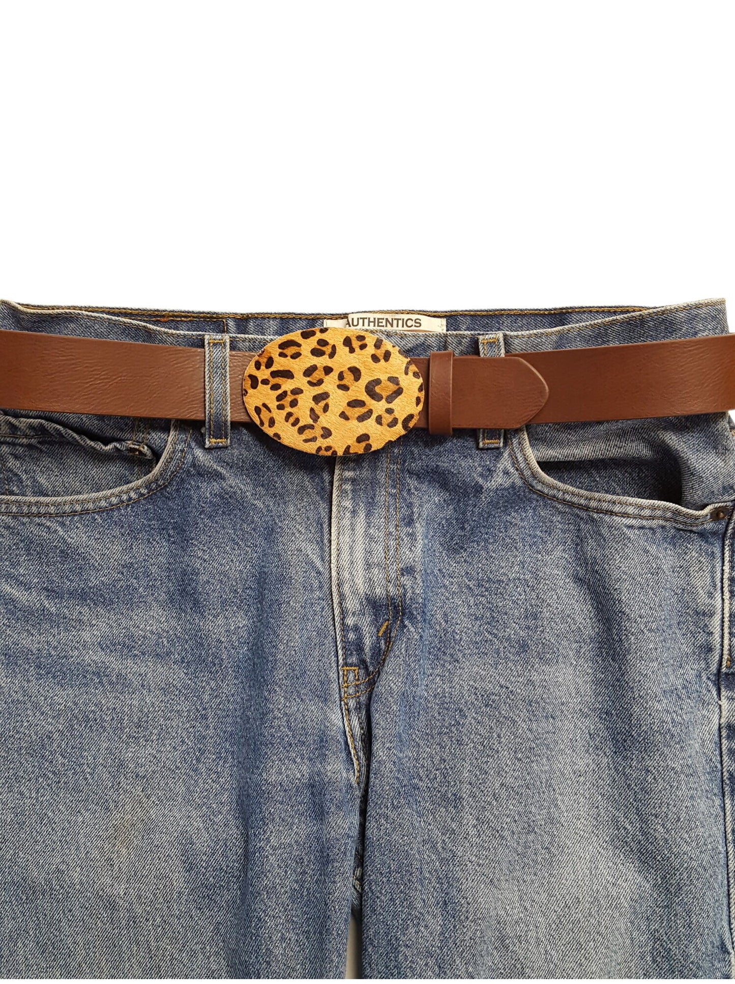 Belt: Western-Inspired Buckle Belt w. Genuine Hair Inlay