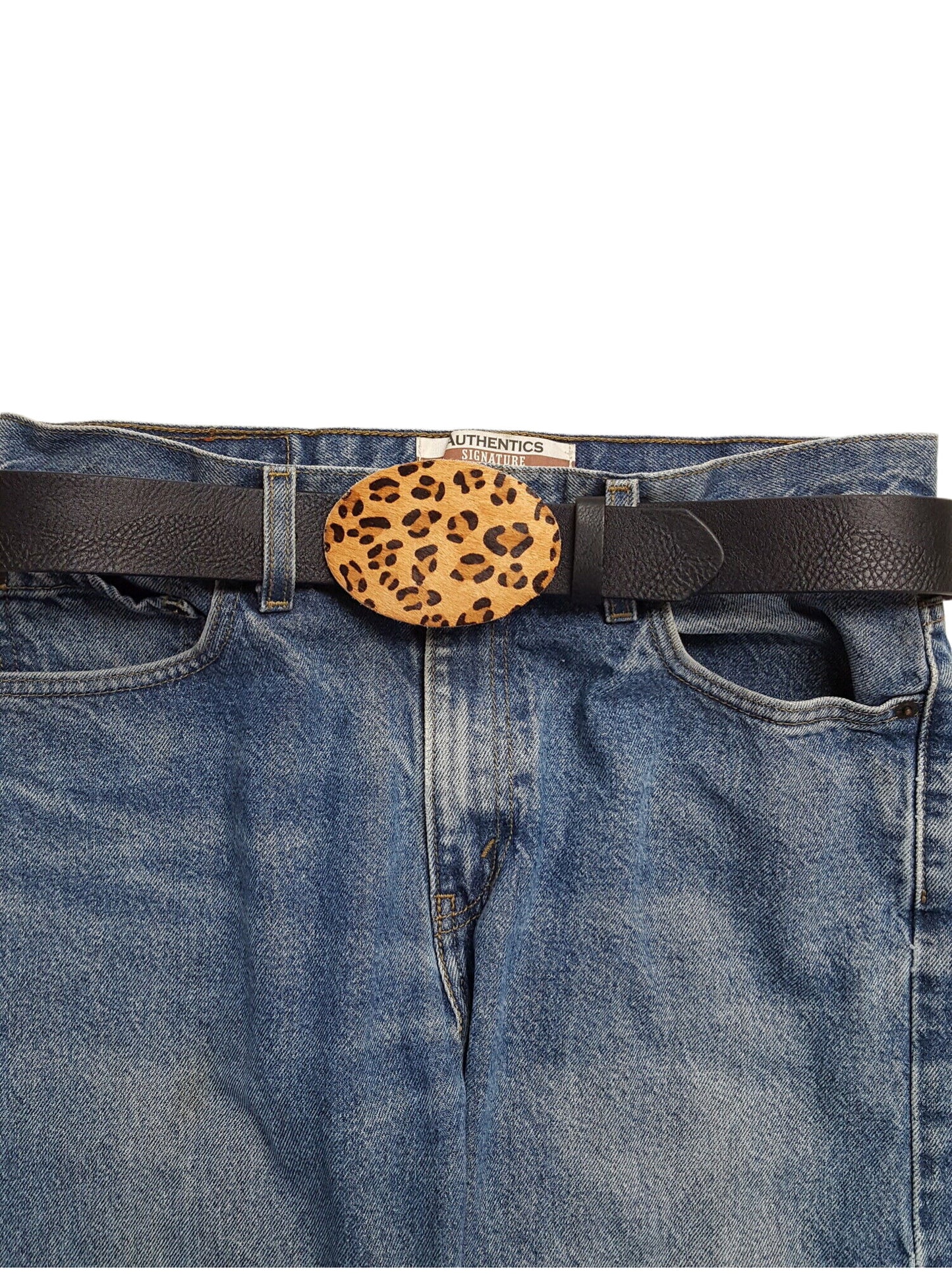 Belt: Western-Inspired Buckle Belt w. Genuine Hair Inlay