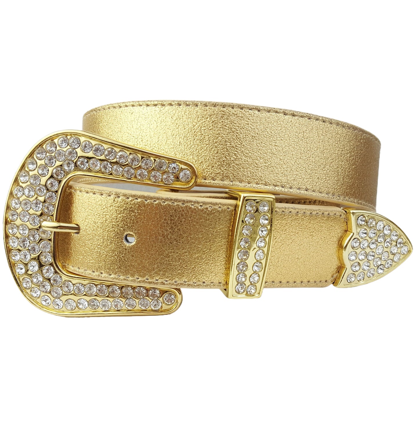 Belt: Genuine Metallic Leather belt w. Rhinestone Buckle set