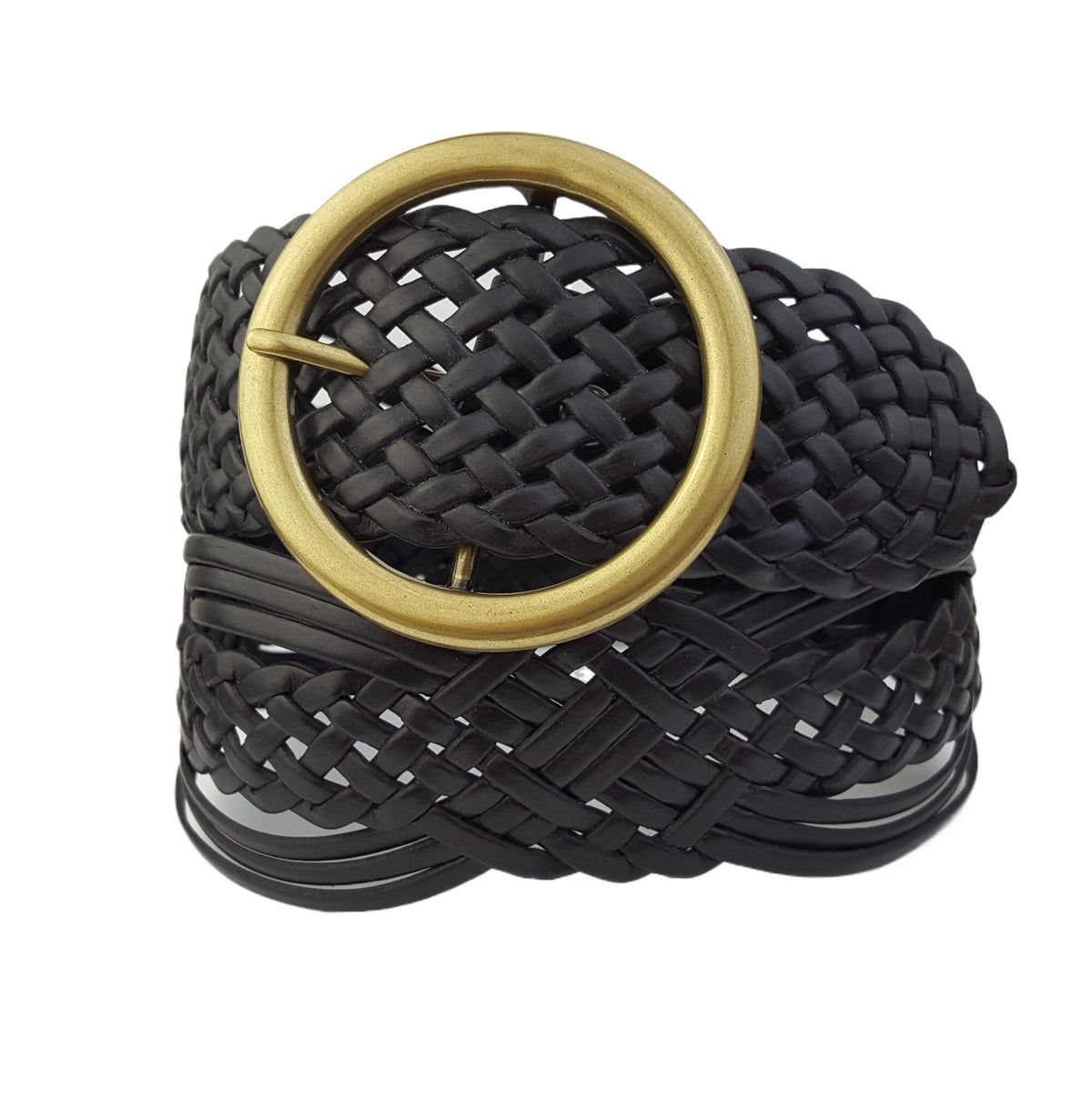 Leather Belt with Gold-Tone Hardware, Braided Design, 1in Width Women main image 3