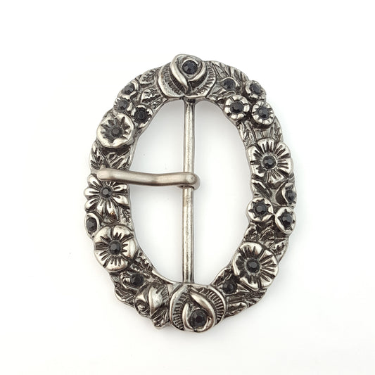 Buckle Sale: Oval Floral Belt Buckle Jet Crystal stone