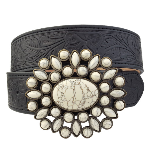 Belt: Western Floral Buckle with Floral Tooled Belt